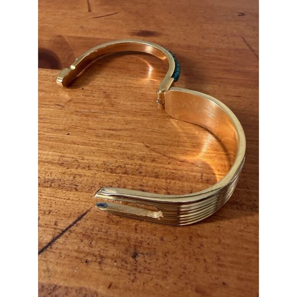 Gold Tone Hinged Cuff Bracelet with Turquoise Inlay Bohemian Statement Preowned - Picture 15 of 16